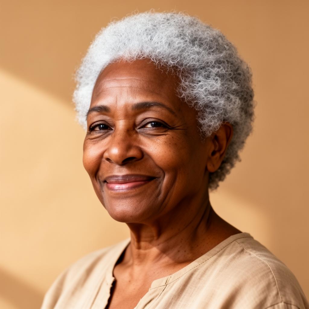 Black elder woman with silver natural hair